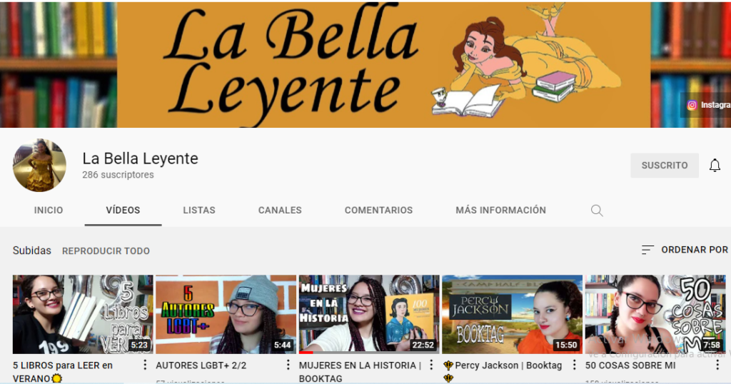 Canal en Youtube de  La Bella Leyente